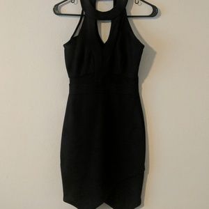 Black BodyCon Dress with Peep Hole and Mesh Size S